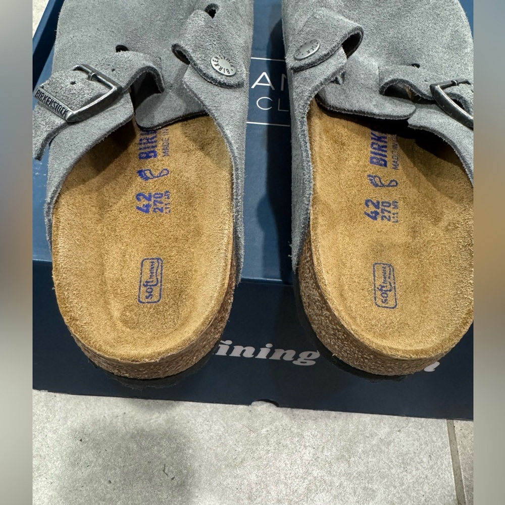Birkenstock Boston Suede Gray Soft Footbed - Picture 3 of 5